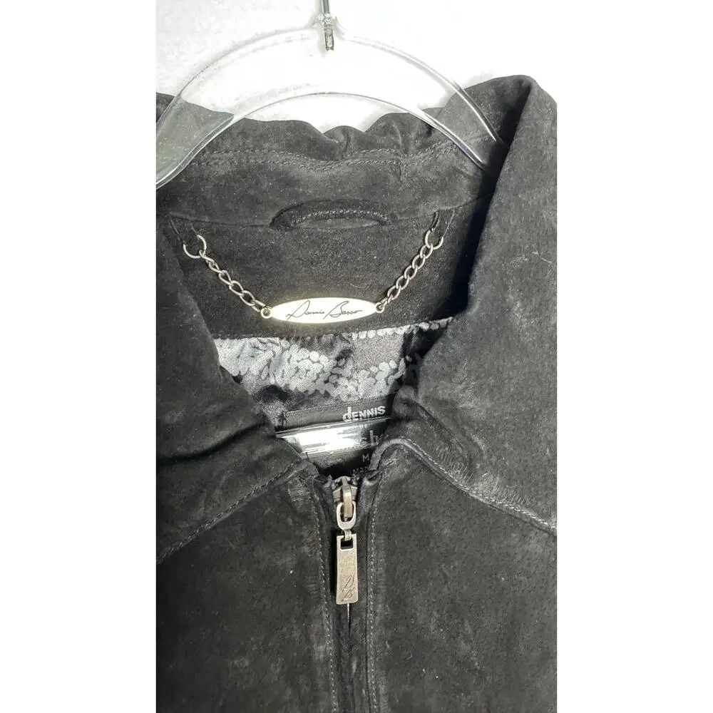 2000s Dennis Basso Washable Black Suede Leather Jacket zippered Cuffs Medium